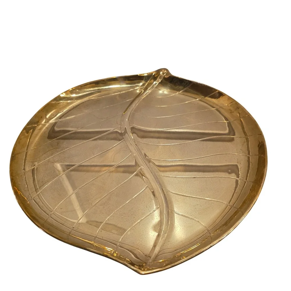 Vintage Brass Leaf Tray, MCM Large Gold Decorative Platter, Andre by Sadek